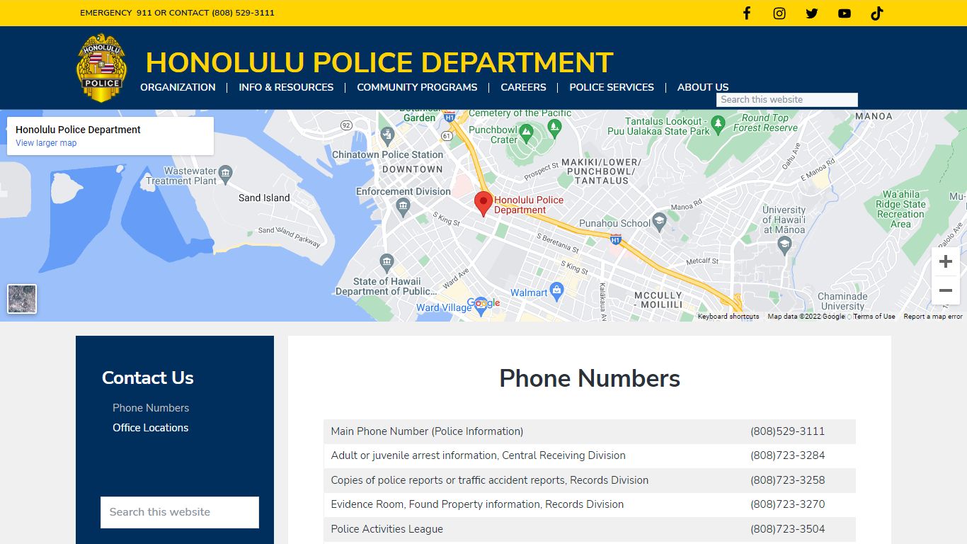 Phone Numbers - Honolulu Police Department